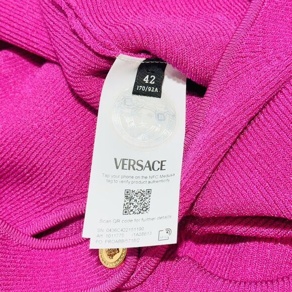 NWT Versace Mini Tank Dress IT 42 US 6 Medusa Knit Stretch Pink Fuchsia $1,500 - Picture 4 of 9